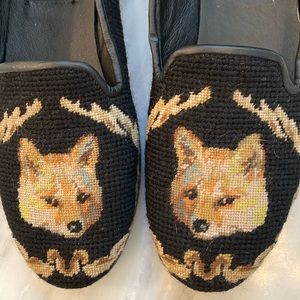Needlepoint loafers with fox